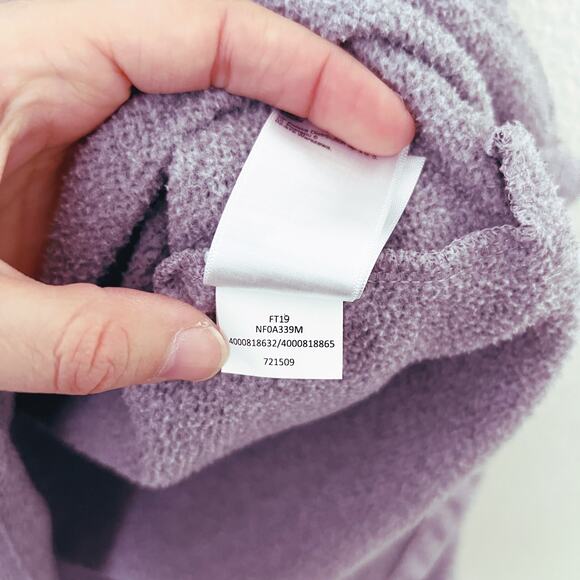 [The North Face] Purple Knit Stitch Fleece Hoodie Snap Button Mock Neck Sz Large - Picture 12 of 12